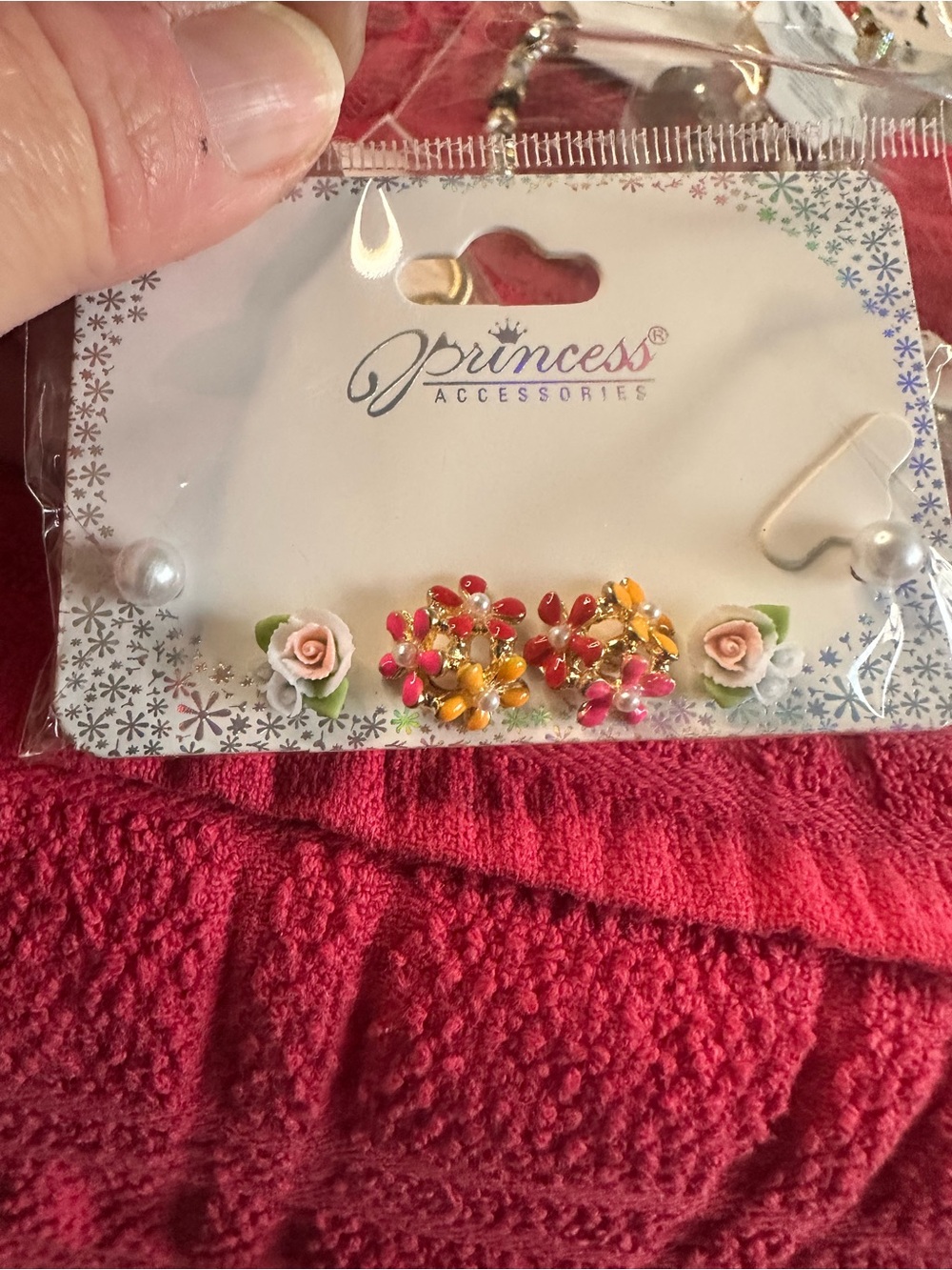Pink & Orange Floral Cluster Stud Earrings